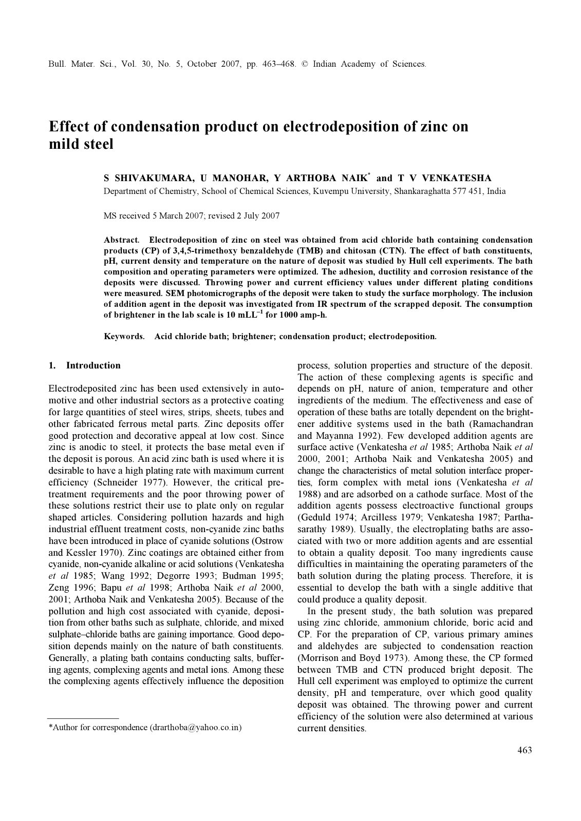 First page of Effect of condensation product on electr