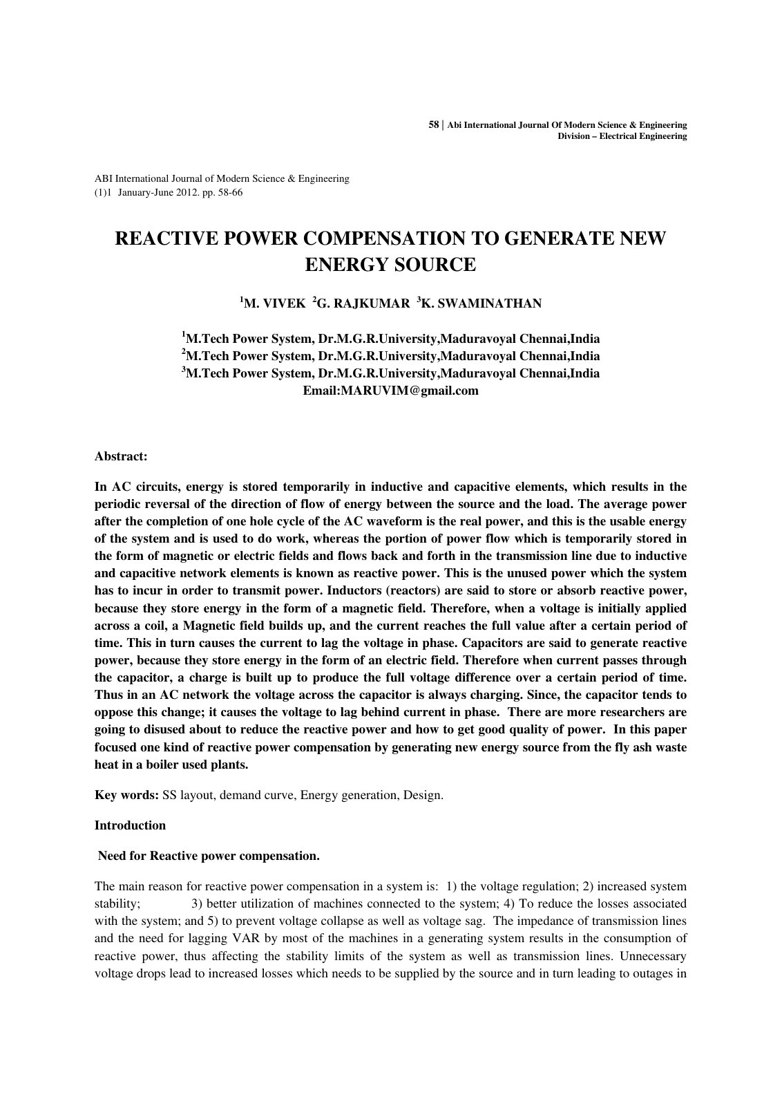 First page of REACTIVE POWER COMPENSATION TO GENERATE