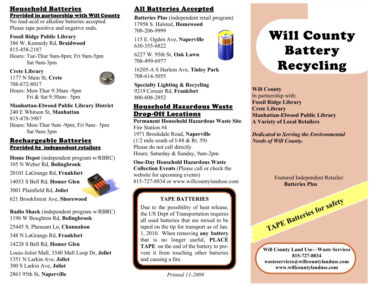 First page of Battery Recycling Brochure
