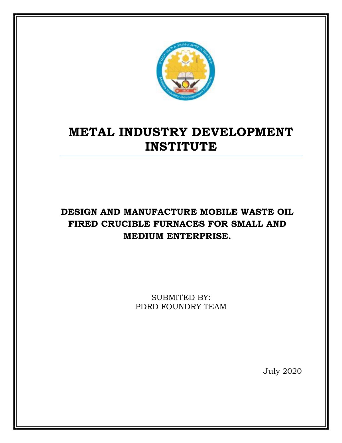 First page of METAL INDUSTRY DEVELOPMENT INSTITUTE DES