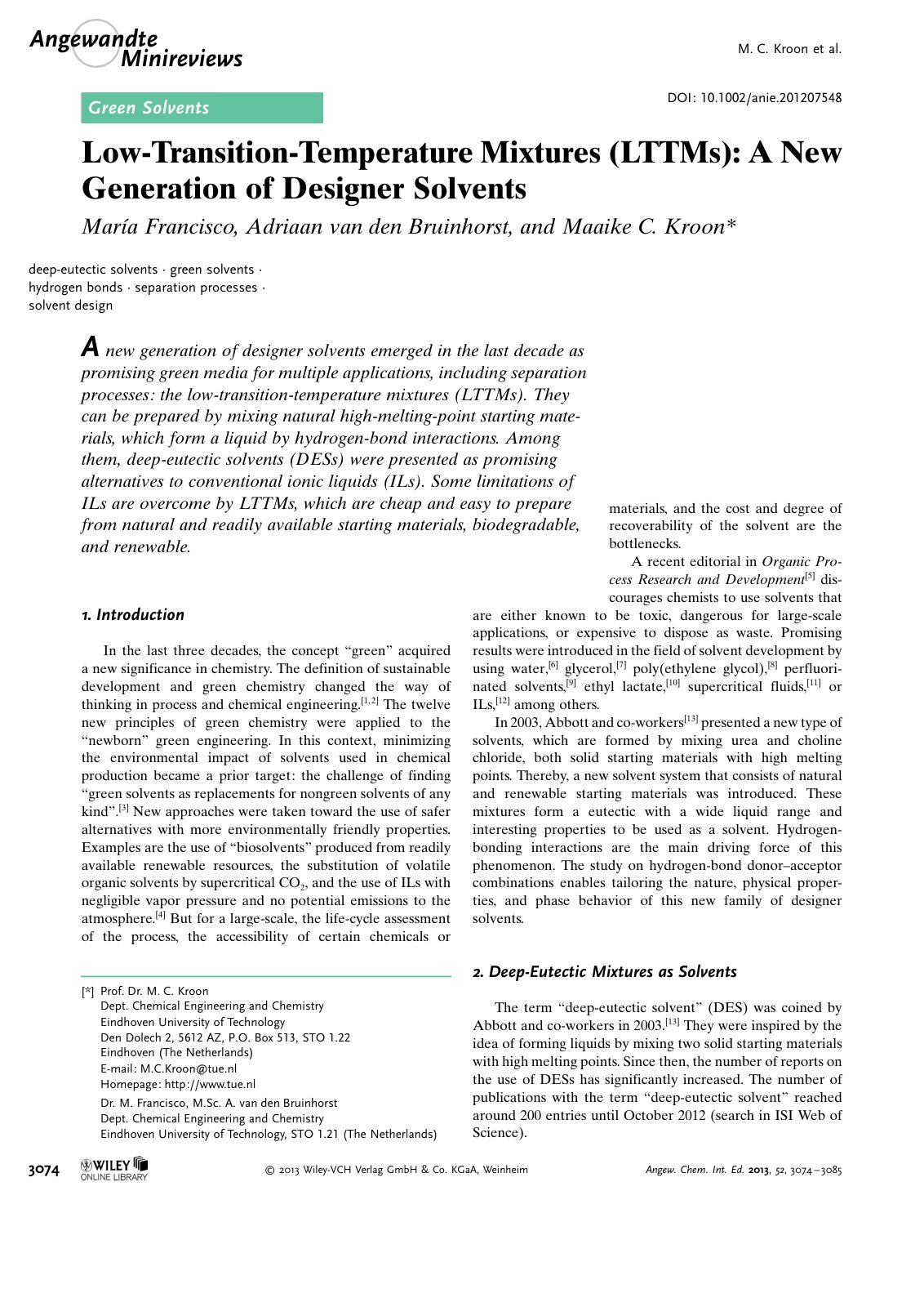 First page of Low-Transition-Temperature Mixtures (LTTMs): A New Generation of Designer Solvents