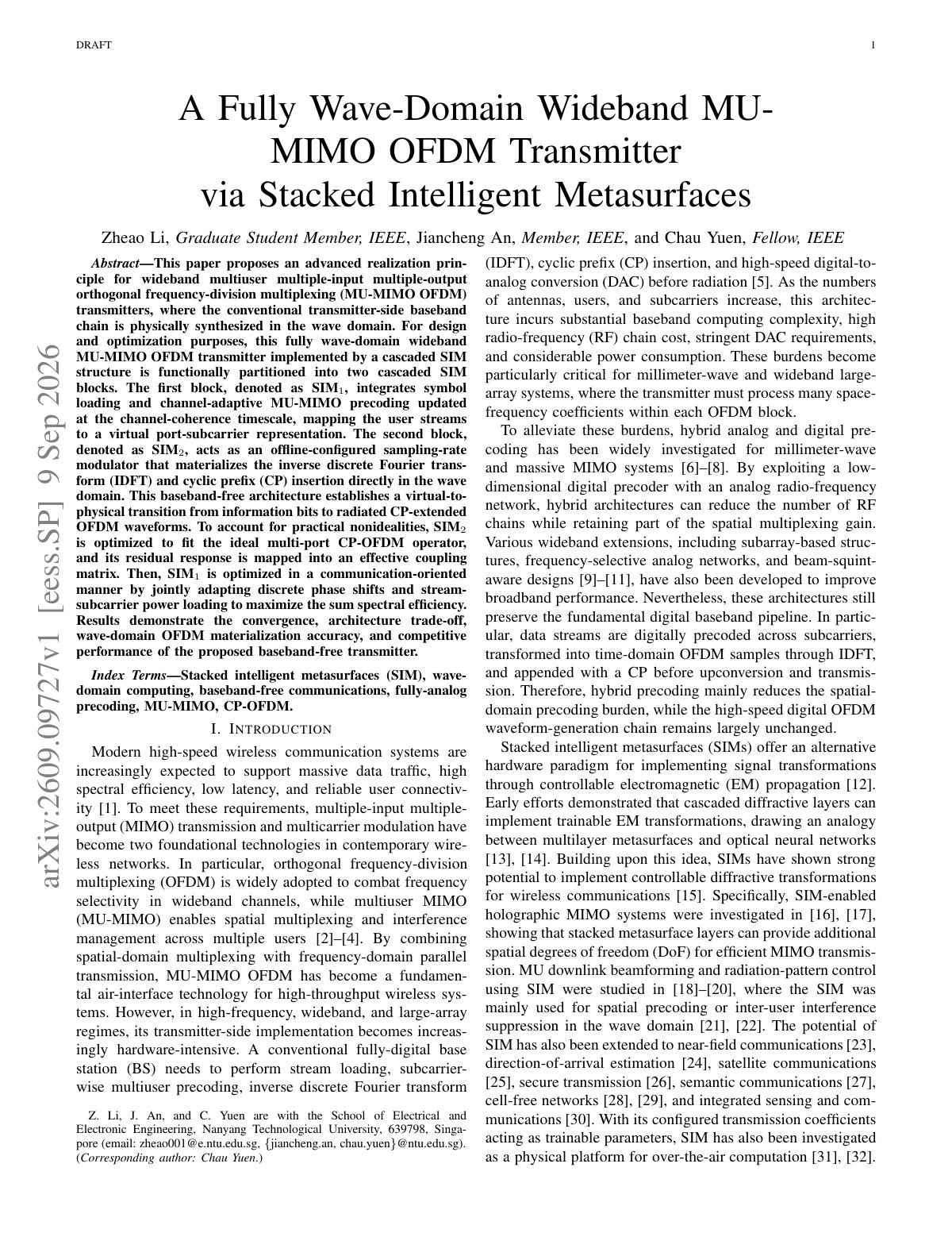 First page of 2026 Li Wideband MU MIMO OFDM Metasurface Transmitter