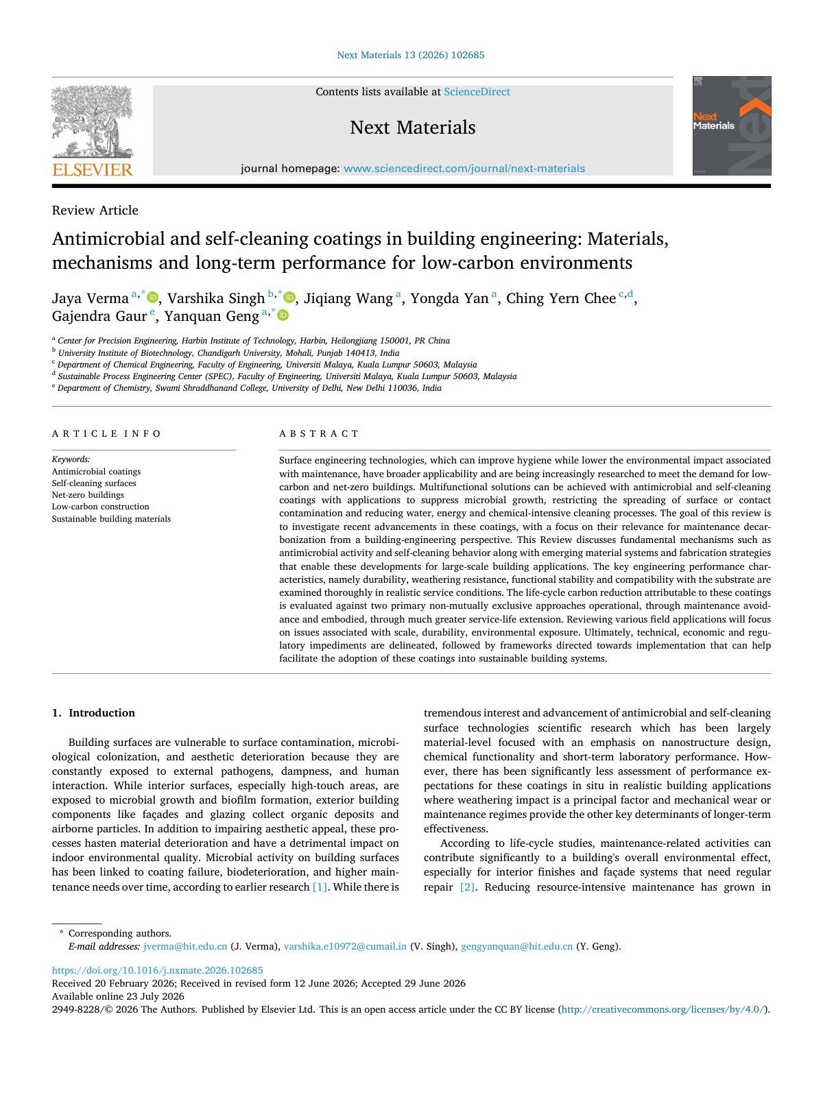 First page of Antimicrobial and self cleaning coatings in building engineering 2026 Next M