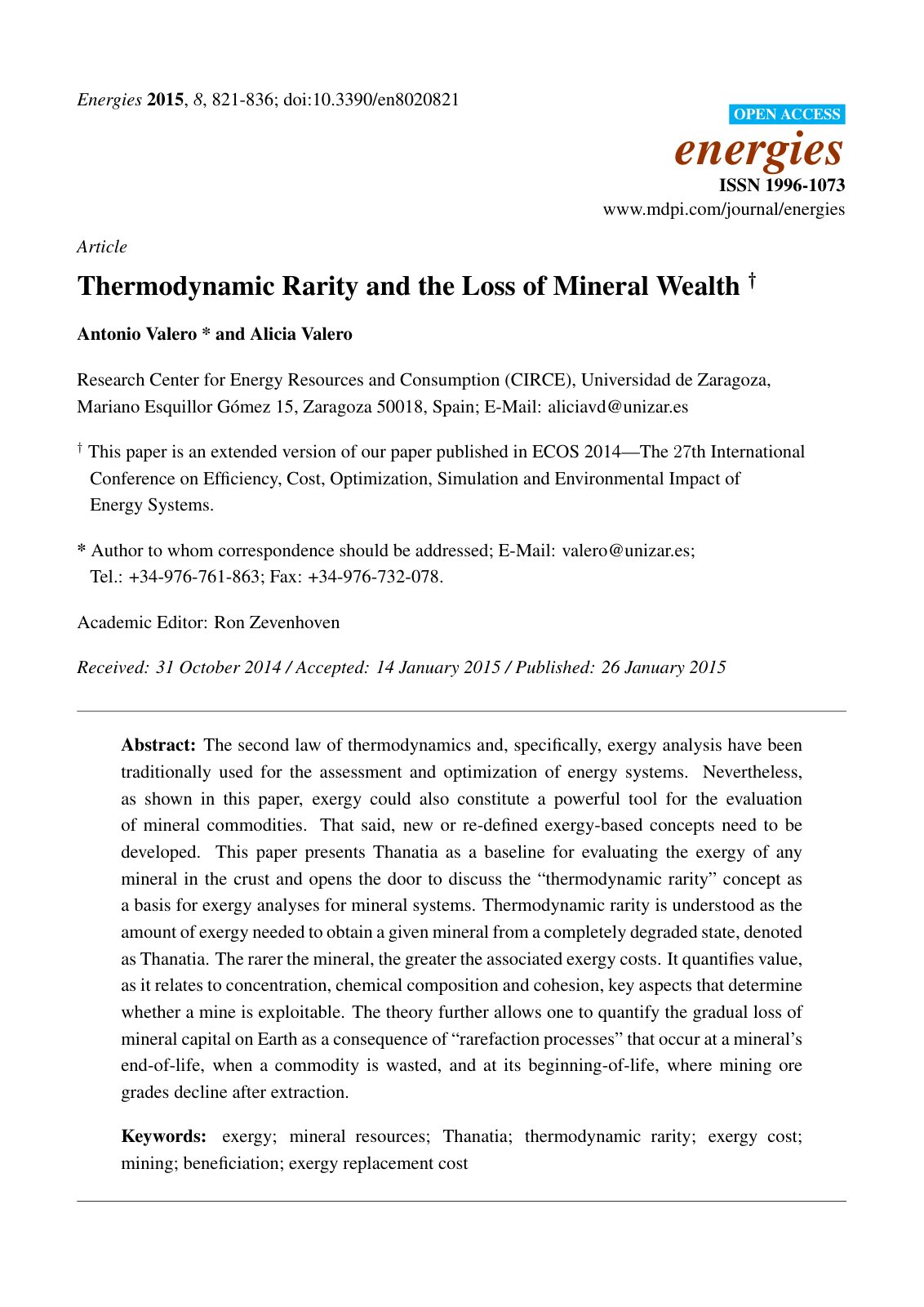 First page of Thermodynamic Rarity and the Loss of Mineral Wealth