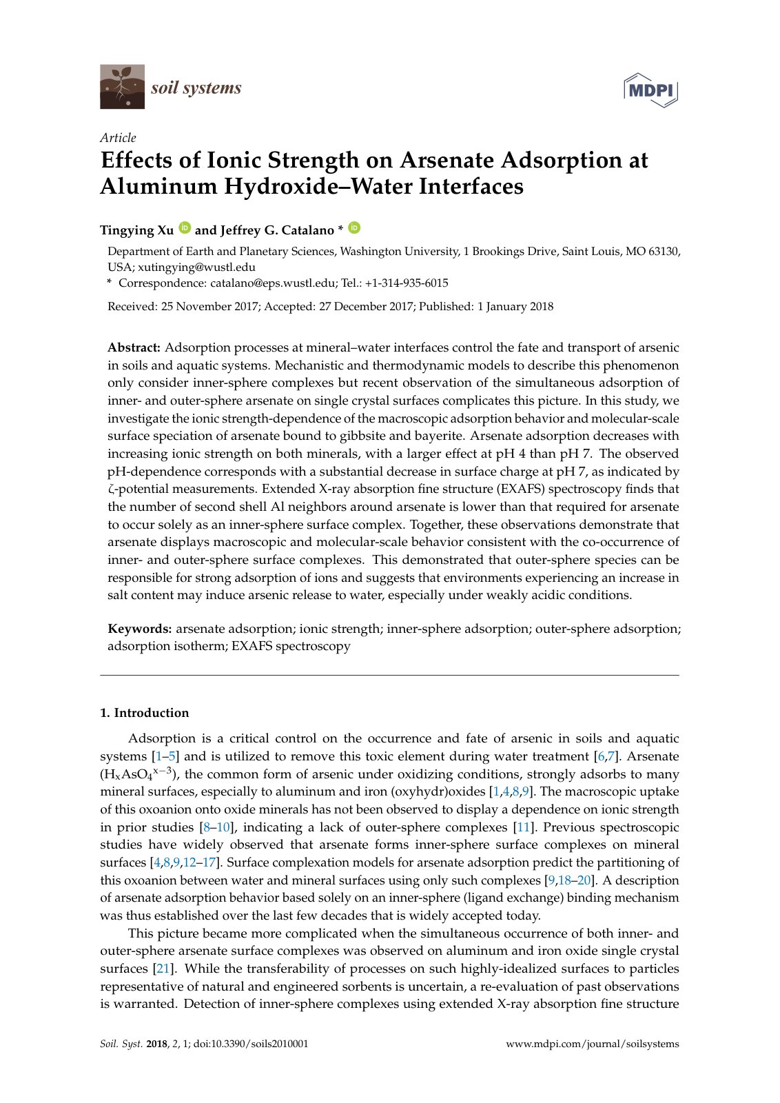 First page of Effects of Ionic Strength on Arsenate Ad