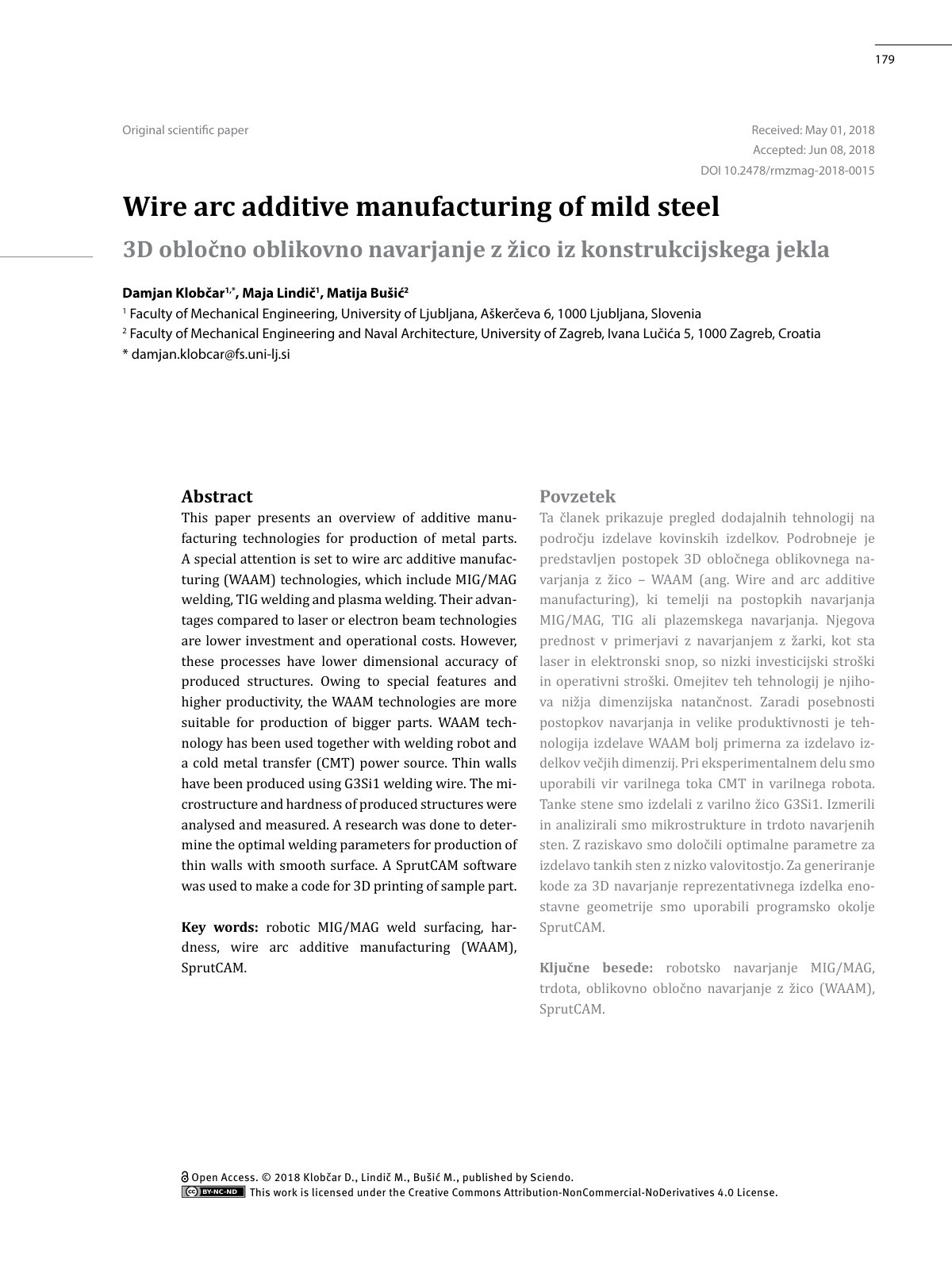 First page of Wire arc additive manufacturing of mild steel