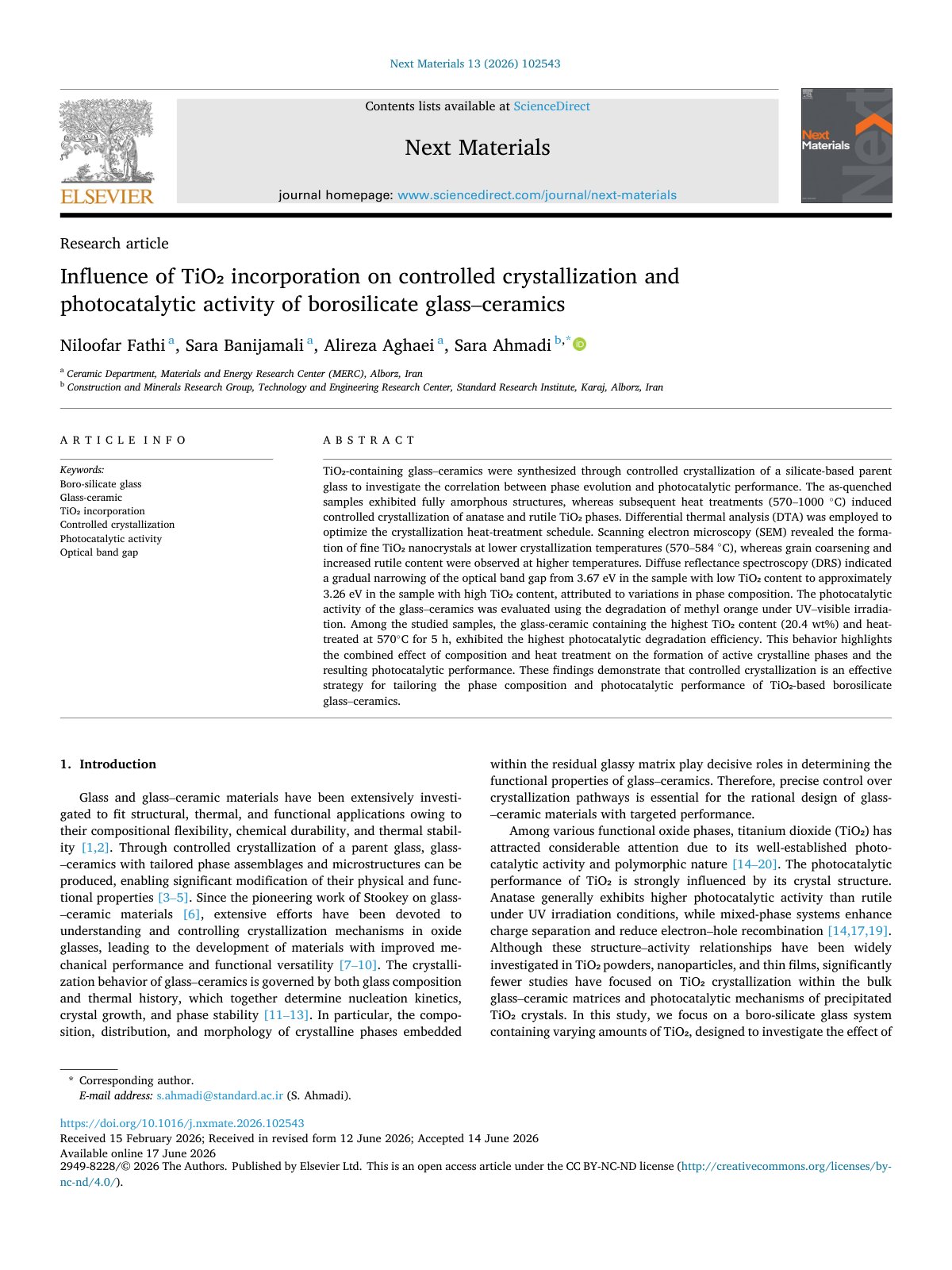 First page of Influence of TiO  incorporation on controlled crystallization a 2026 Next Ma