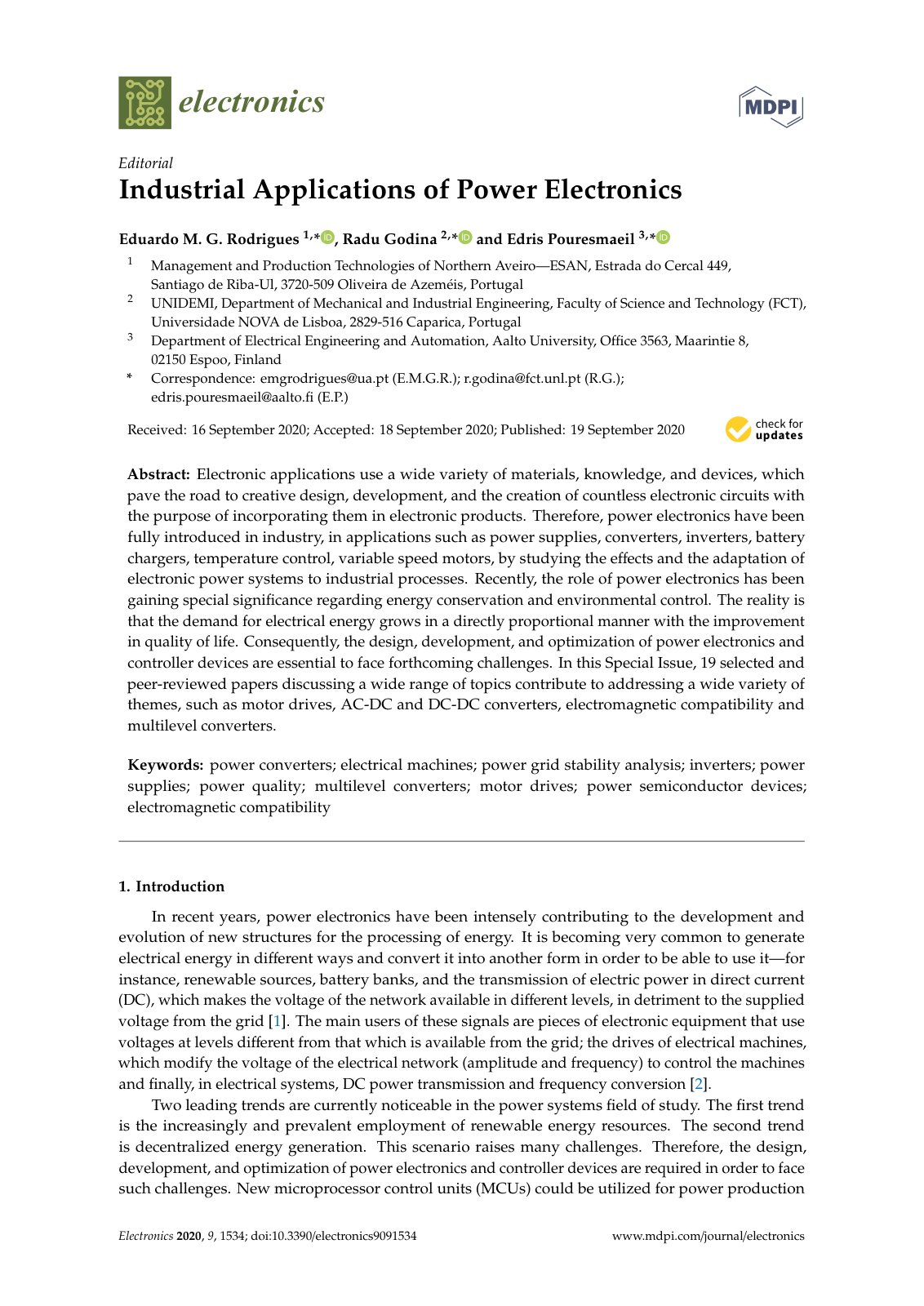 First page of Industrial Applications of Power Electro
