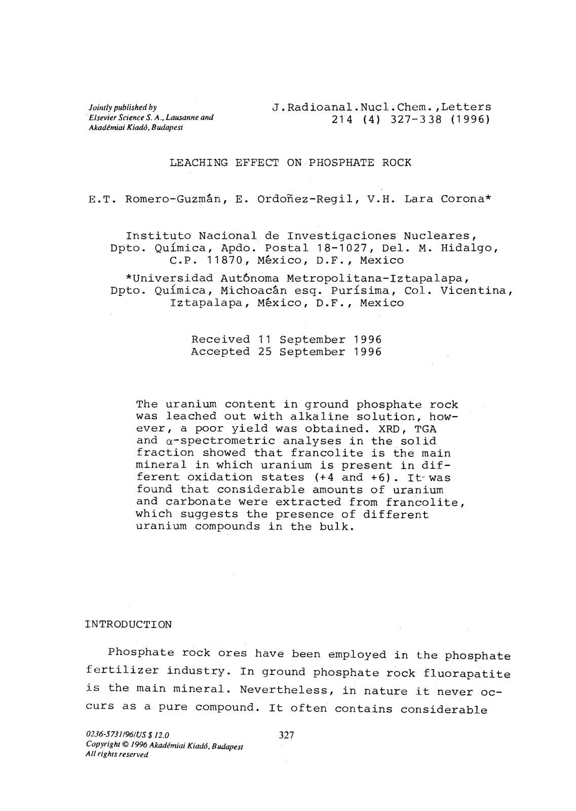 First page of Leaching Effect on Phosphate Rock