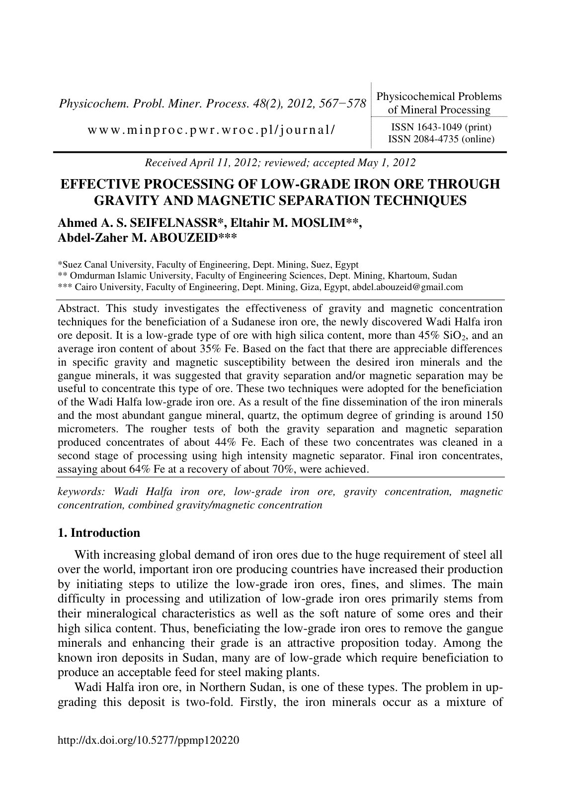 First page of EFFECTIVE PROCESSING OF LOW-GRADE IRON ORE THROUGH GRAVITY AND MAGNETIC SEPARATION TECHNIQUES