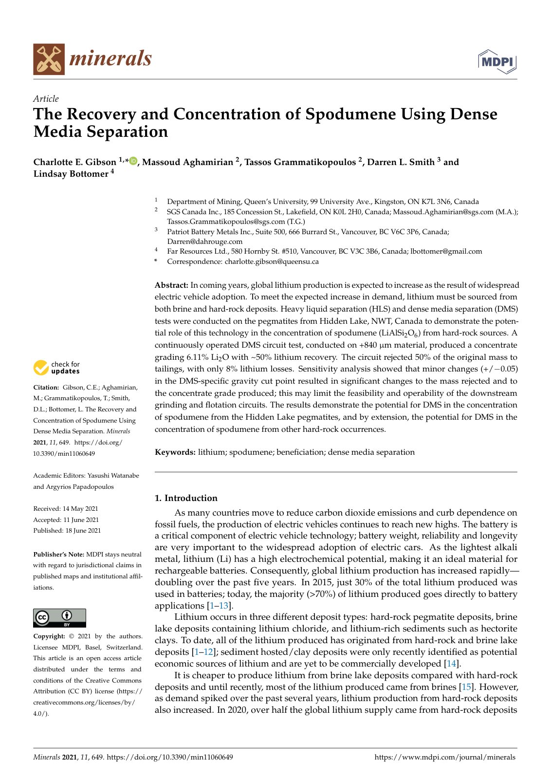 First page of The Recovery and Concentration of Spodum