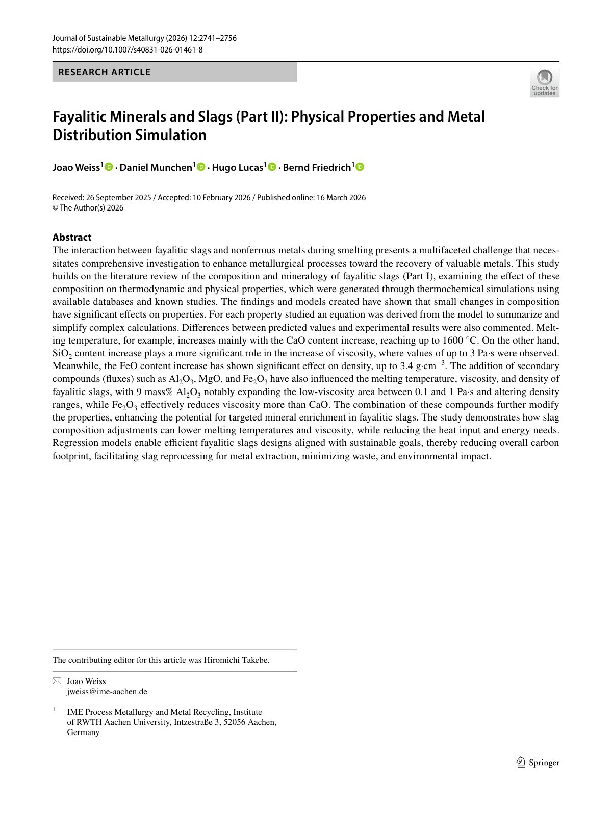 First page of 2026 Weiss Fayalitic Slags Part II