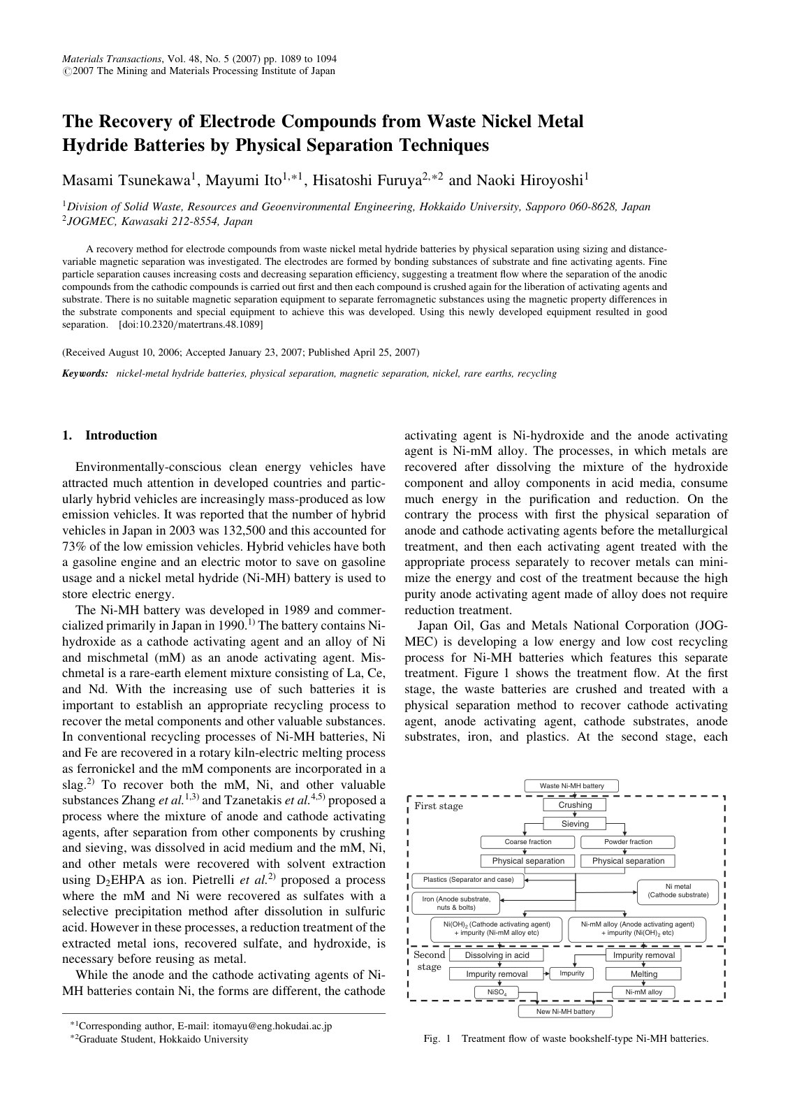 First page of The Recovery of Electrode Compounds from