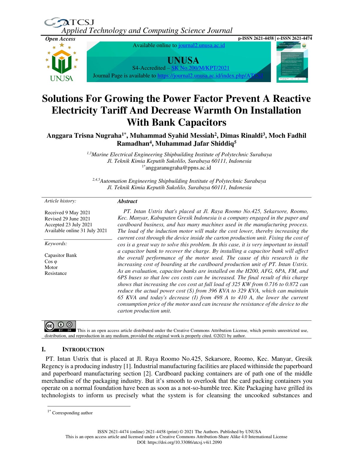 First page of Solutions For Growing the Power Factor Prevent A Reactive Electricity Tariff And Decrease Warmth On Installation With Bank Capacitors