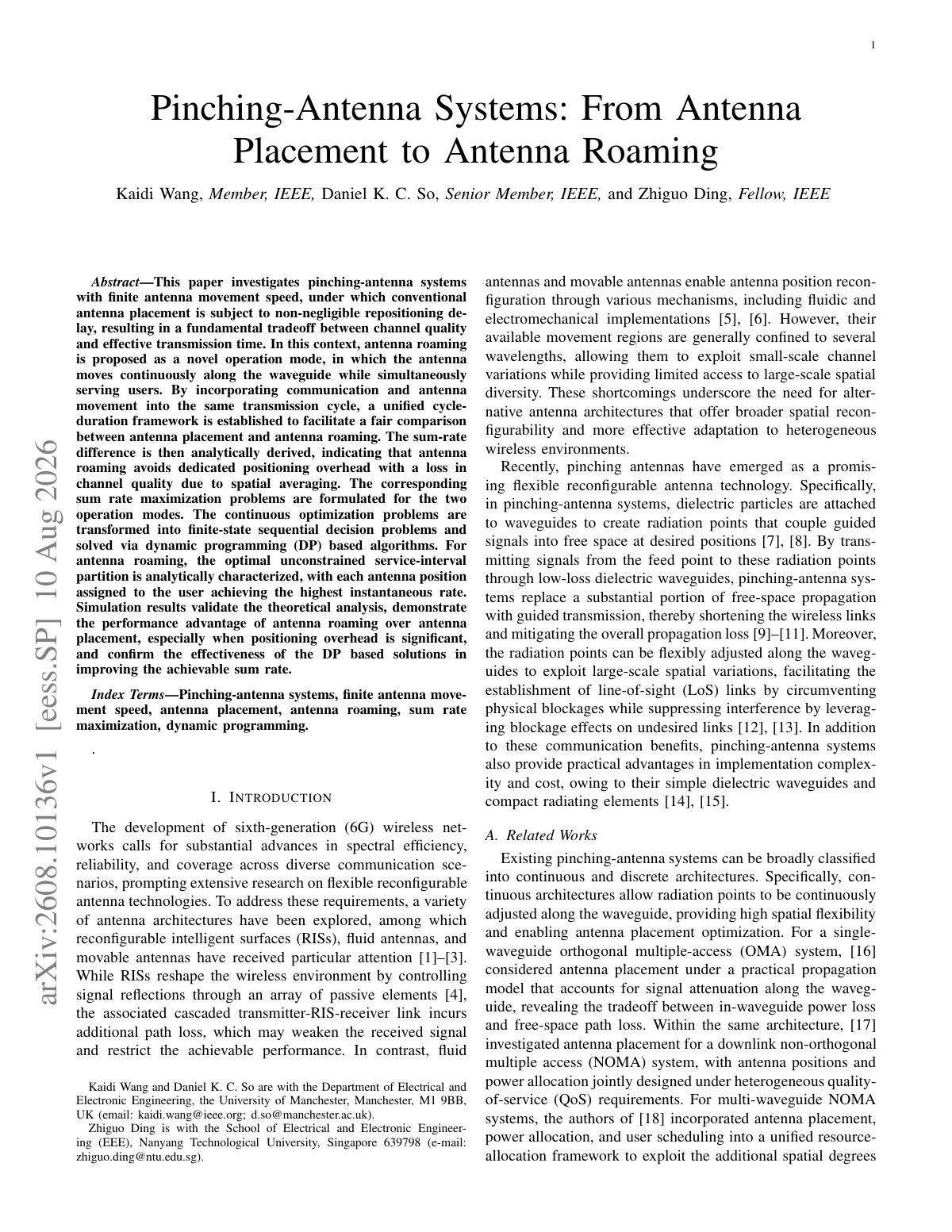 First page of Pinching-Antenna Systems: From Antenna Placement to Antenna Roaming