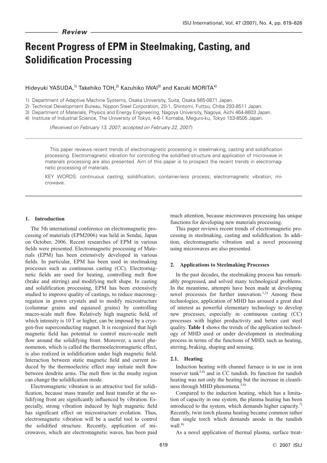 First page of 059 Recent Progress of EPM in Steelmaking Casting and Solidification Processing