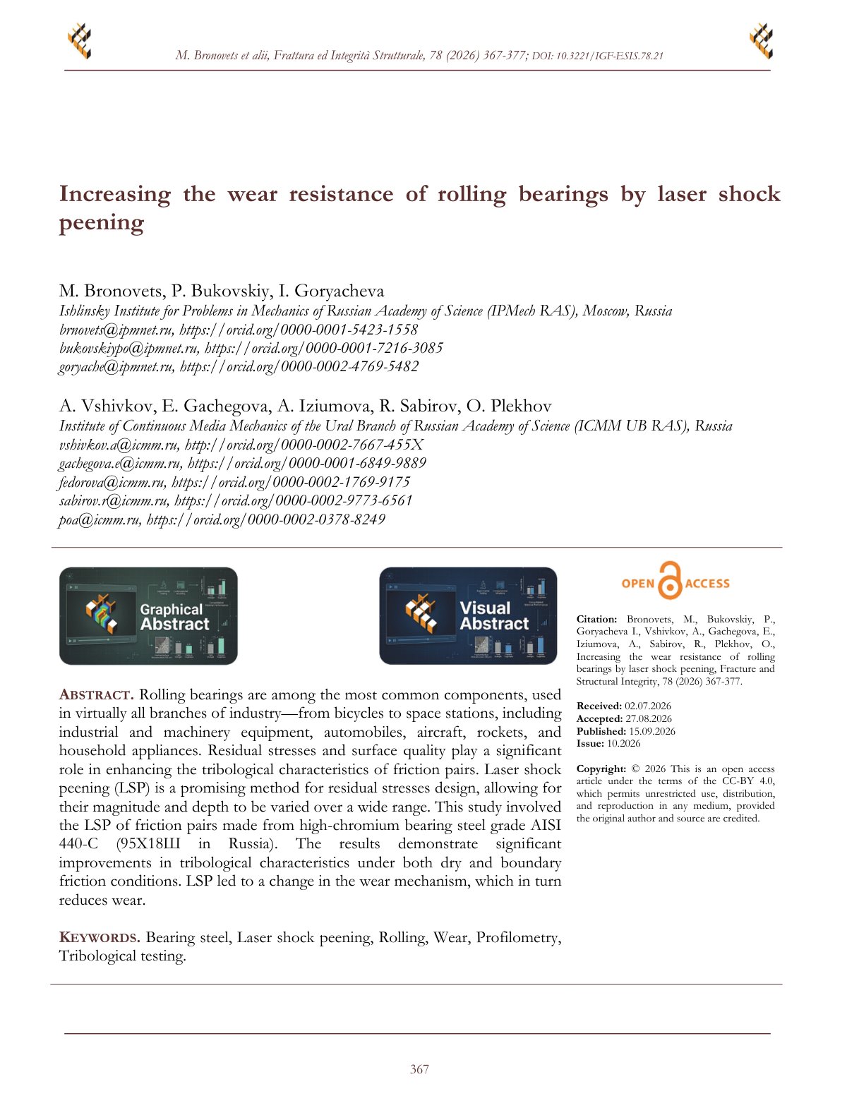 First page of Increasing the wear resistance of rolling bearings by laser shock peening