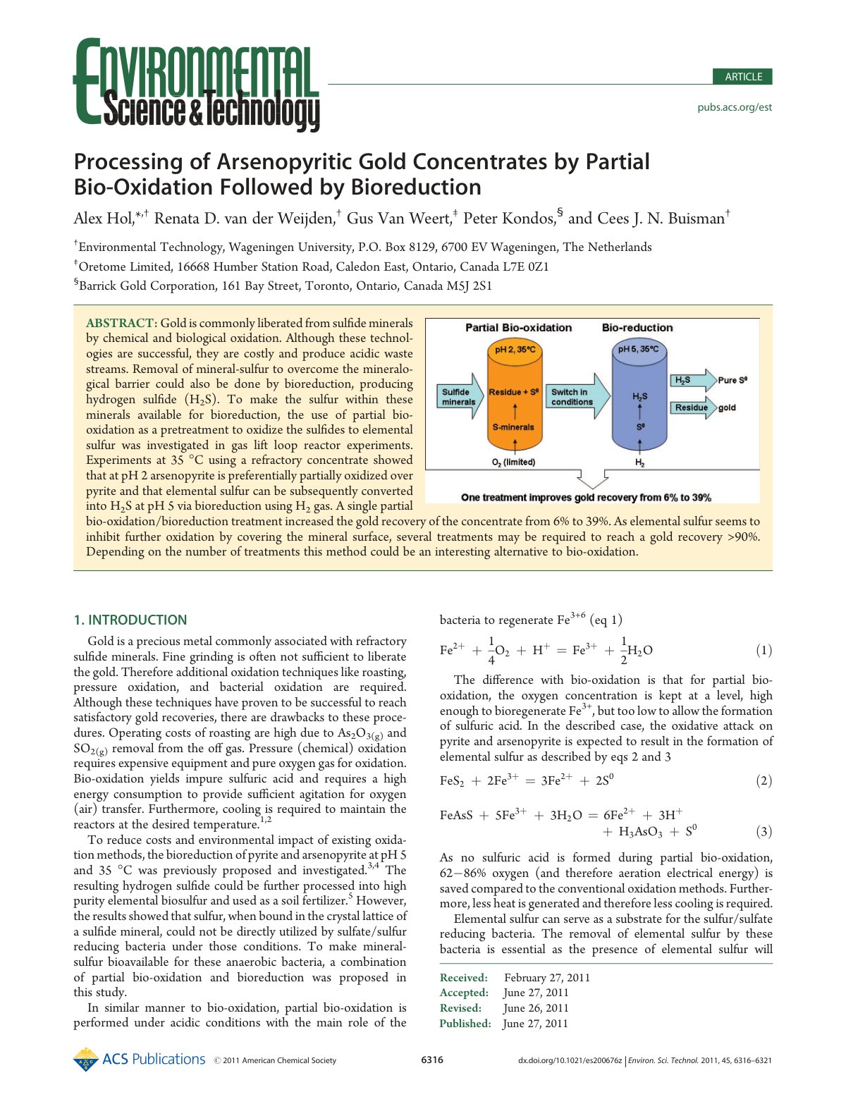 First page of Processing of Arsenopyritic Gold Concent
