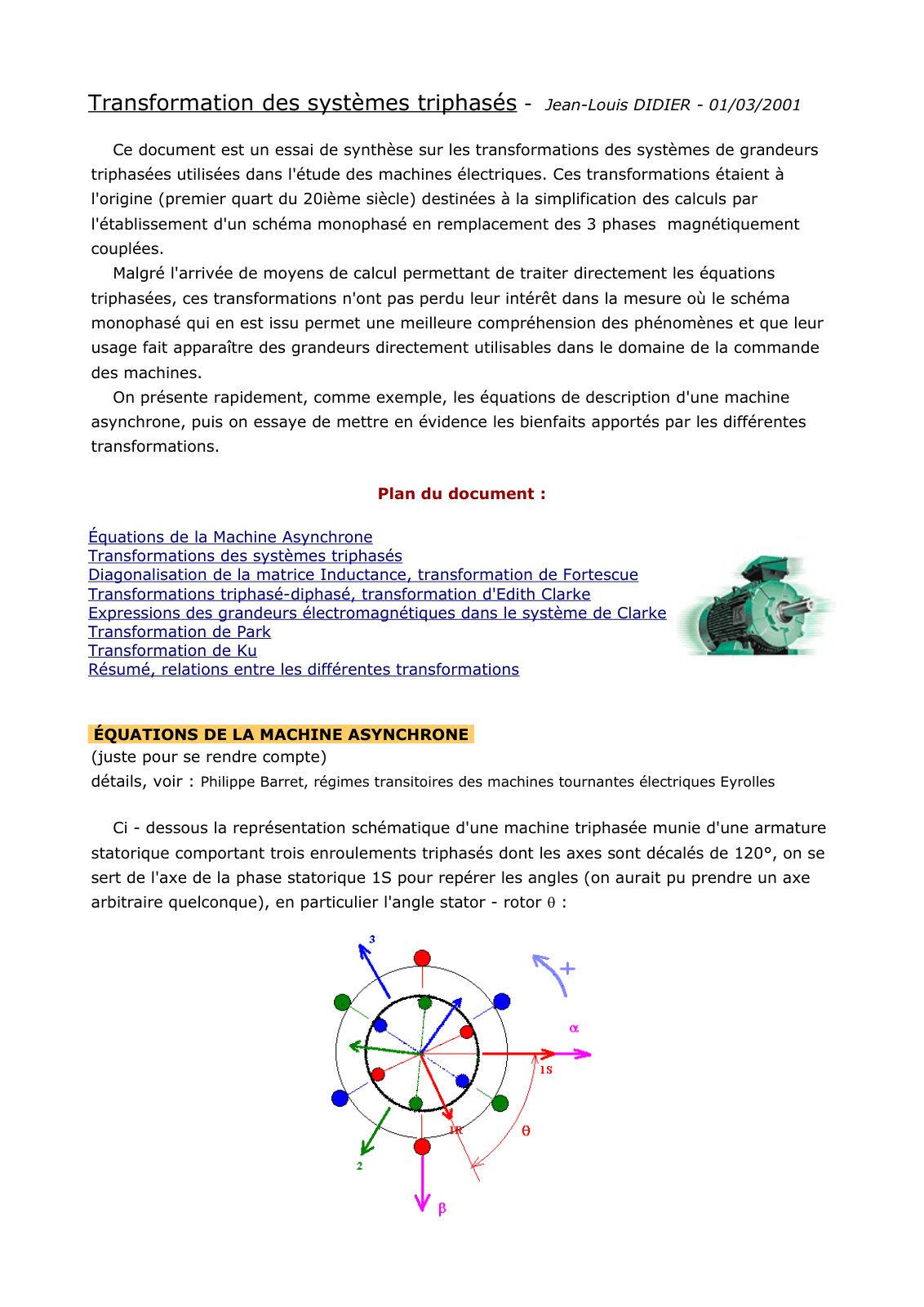 First page of transformation systemes triphases