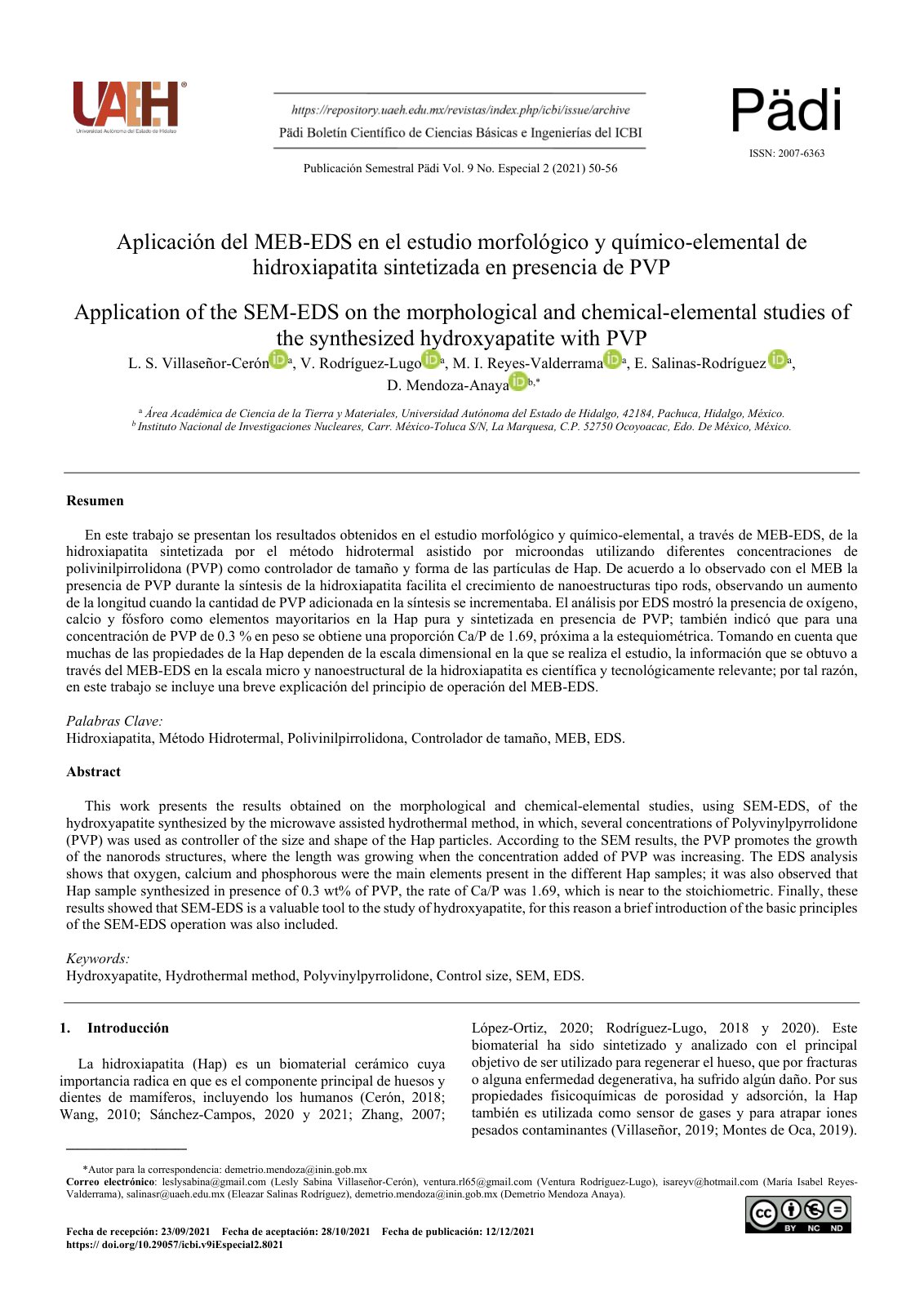 First page of Aplicacion del MEB EDS en el estudio mor