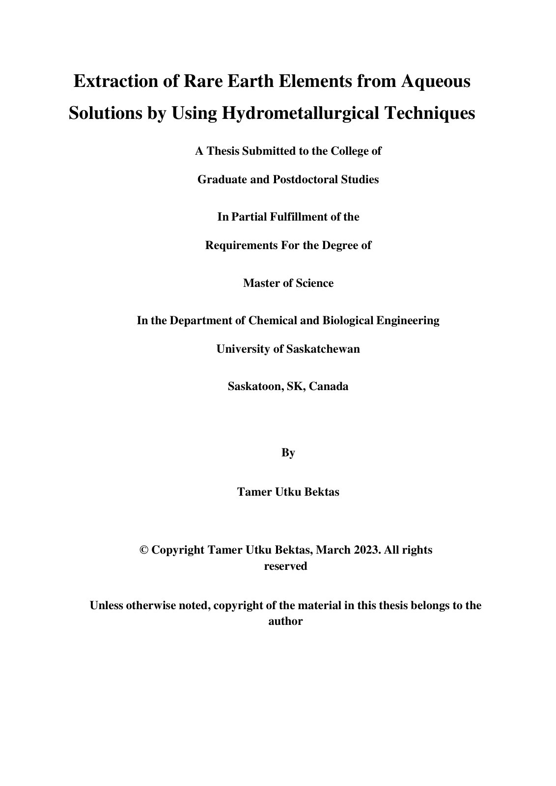 First page of Extraction of Rare Earth Elements from Aqueous