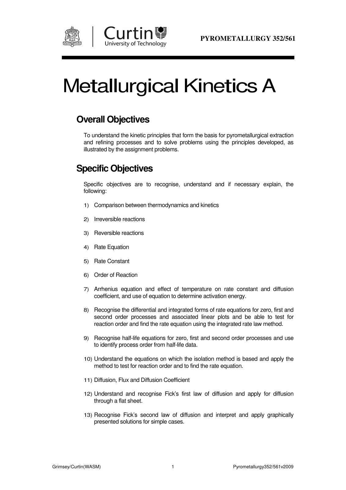 First page of Metallurgical Kinetics A