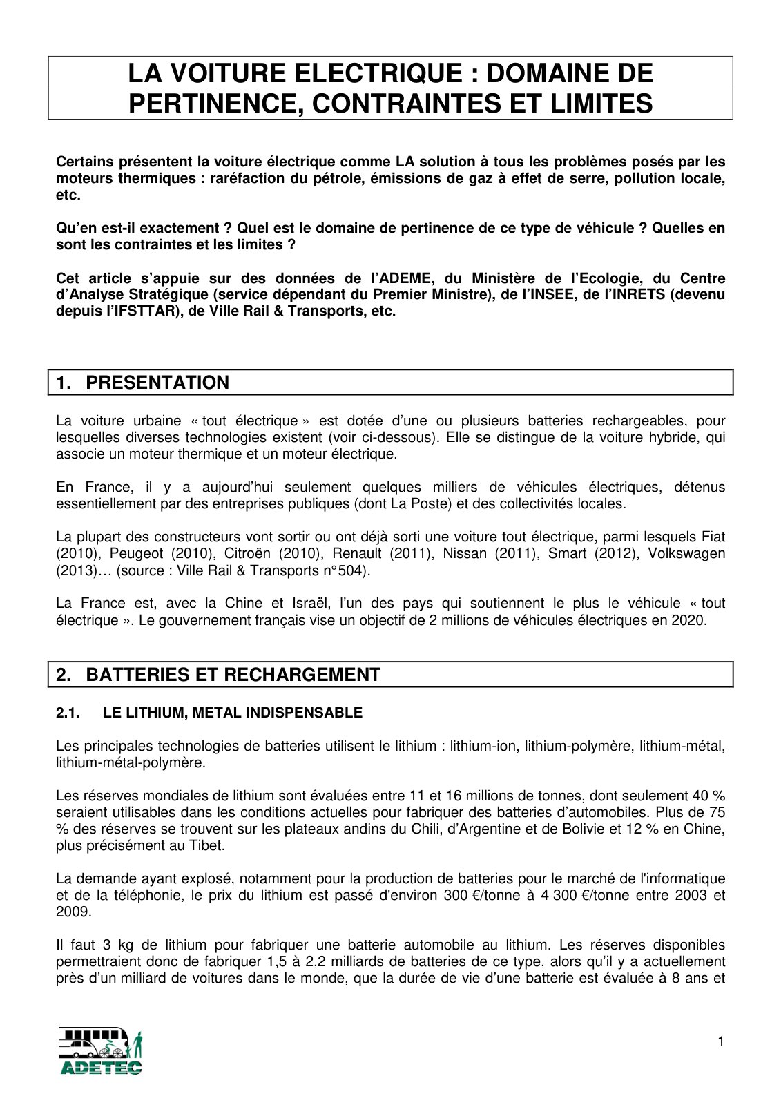 First page of voiture electrique