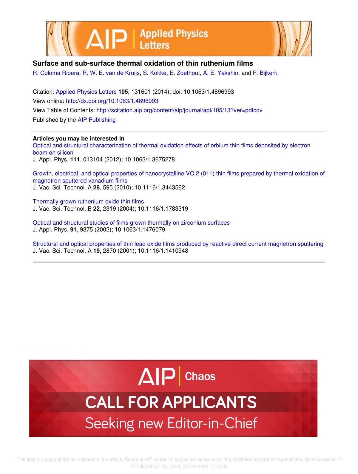 First page of Surface and sub surface thermal oxidatio