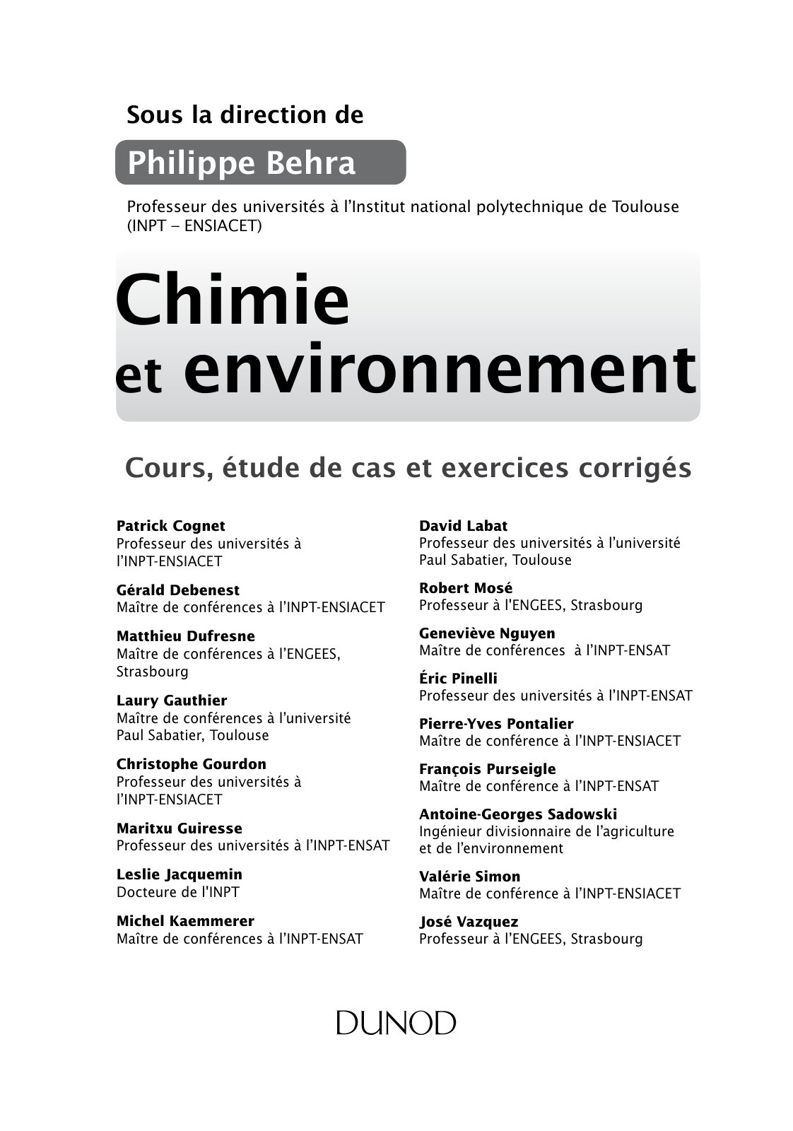 First page of Chimie et environnement Sous la directio