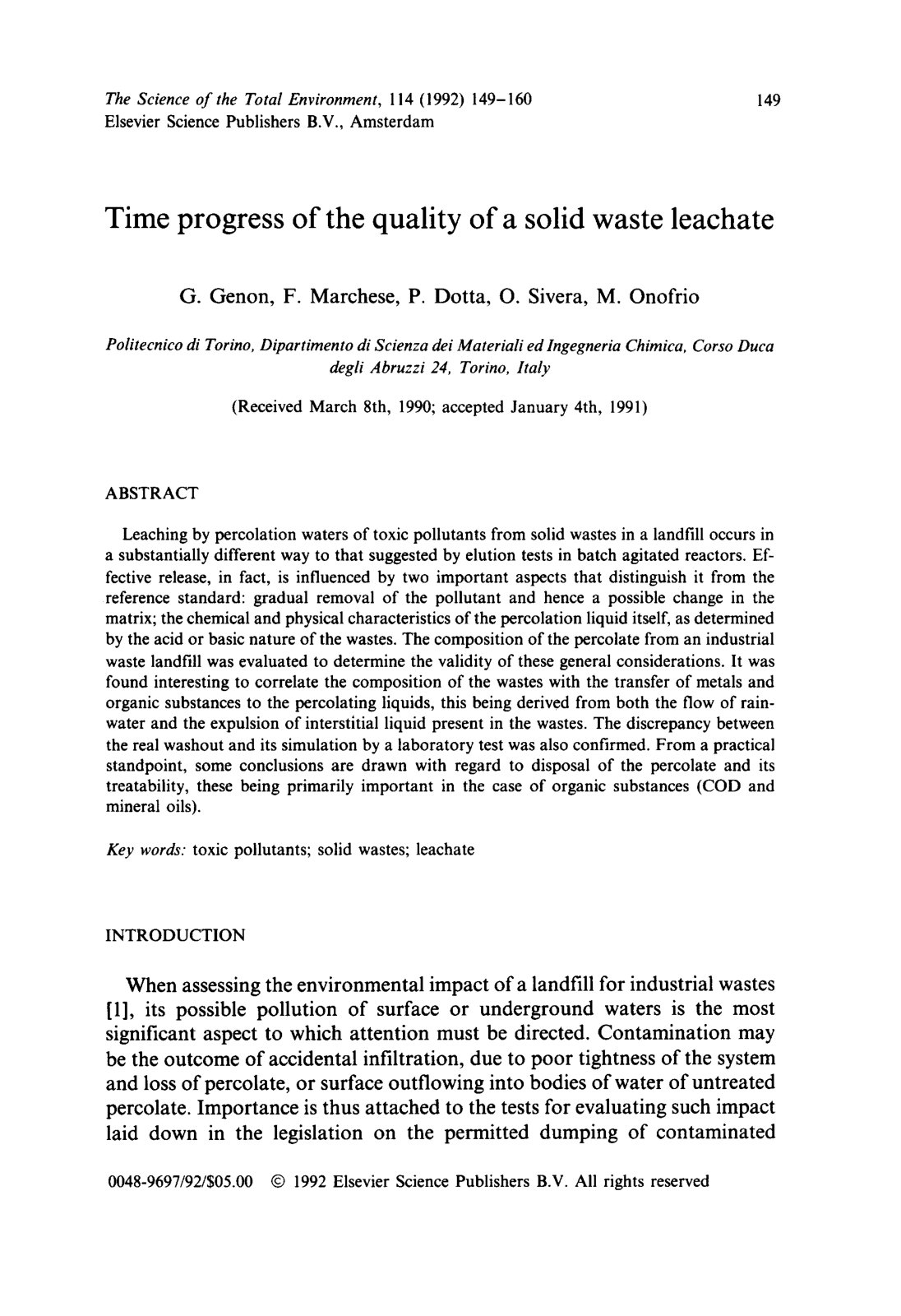 First page of Time progress of the quality of a solid