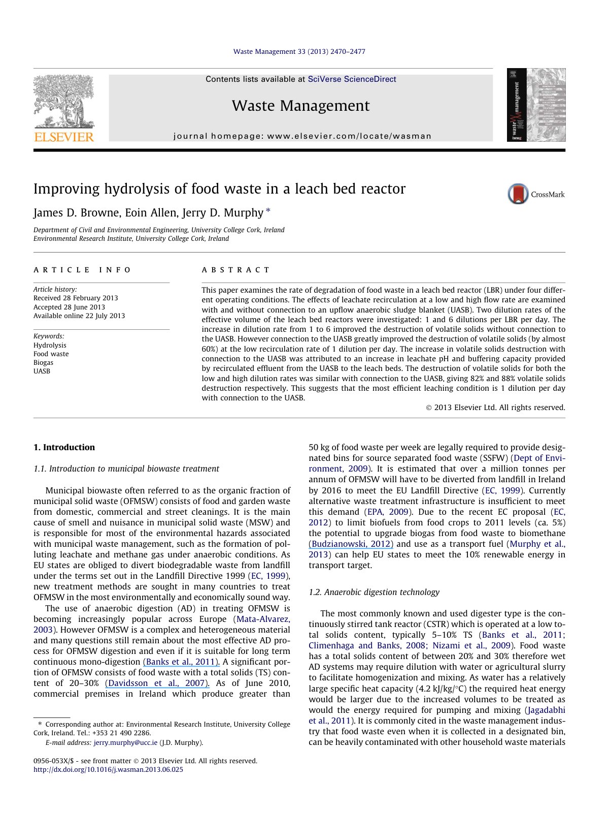First page of Improving hydrolysis of food waste in a