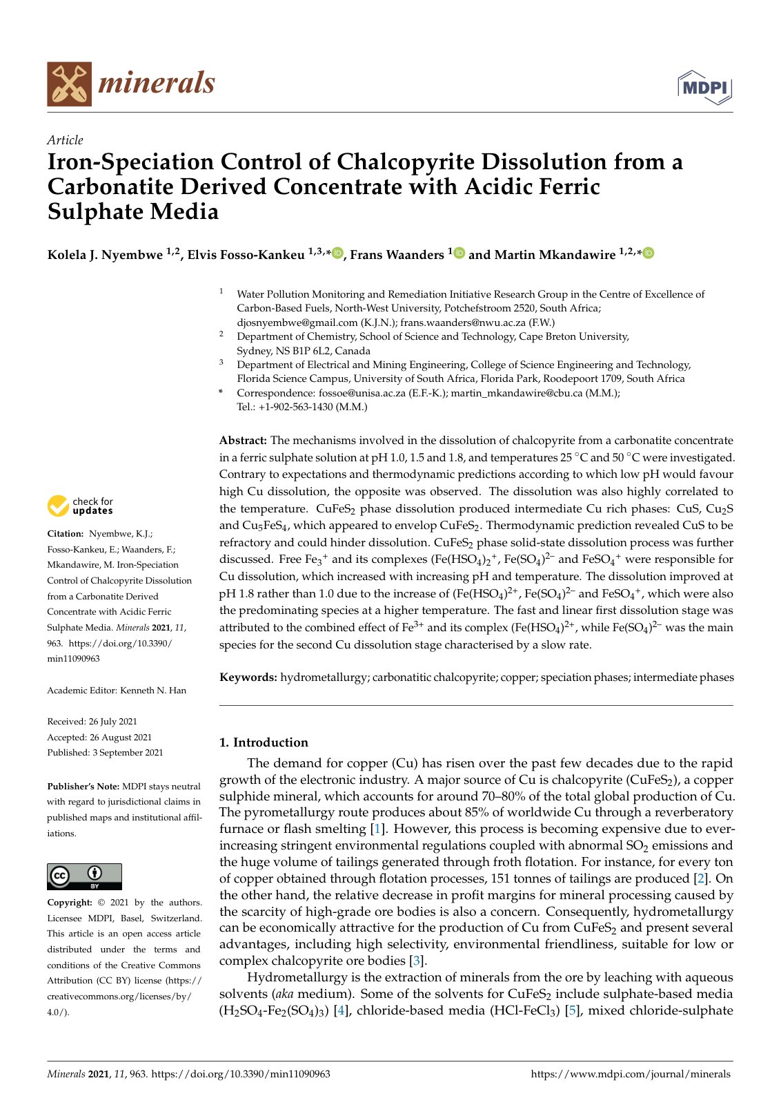 First page of Iron Speciation Control of Chalcopyrite