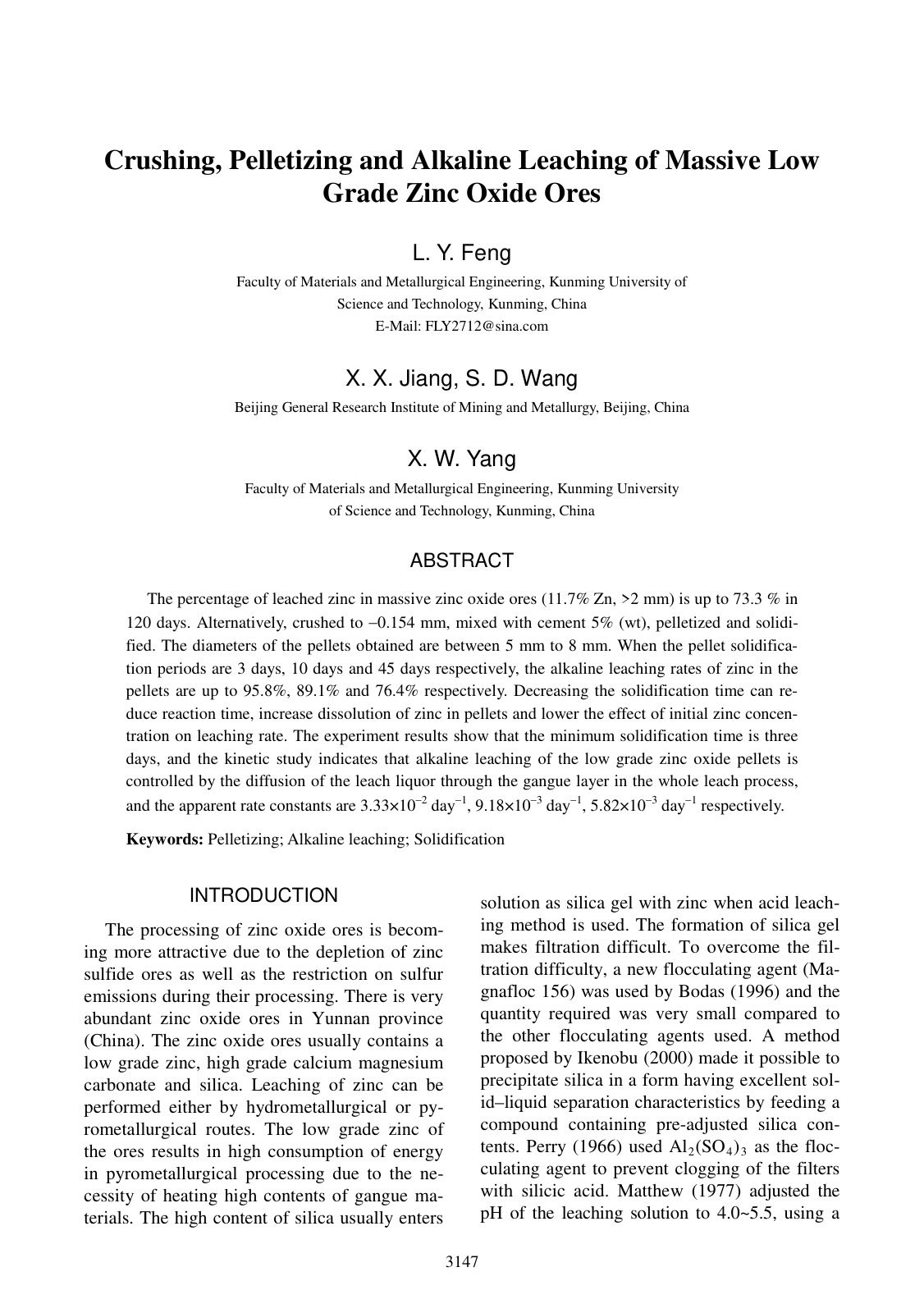 First page of Crushing, Pelletizing and Alkaline Leaching of Massive Low Grade Zinc Oxide Ores