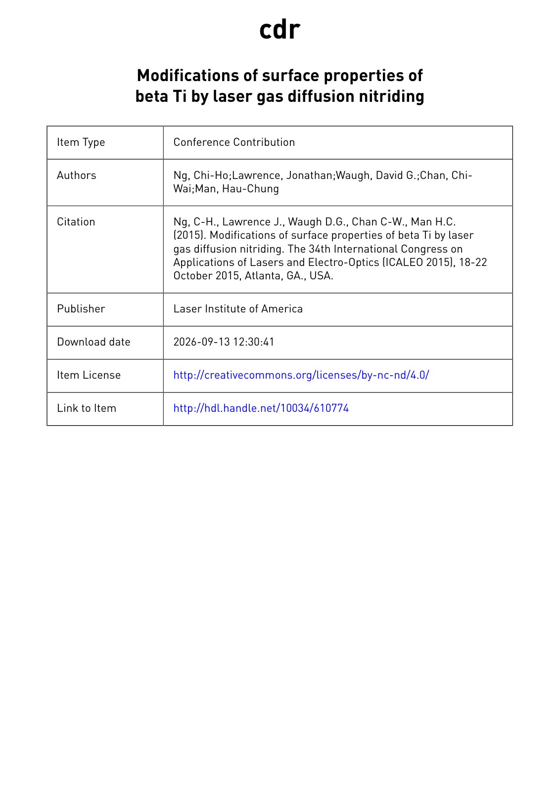 First page of Modifications of Surface Properties of Beta Titanium by Laser Gas Diffusion Nitriding