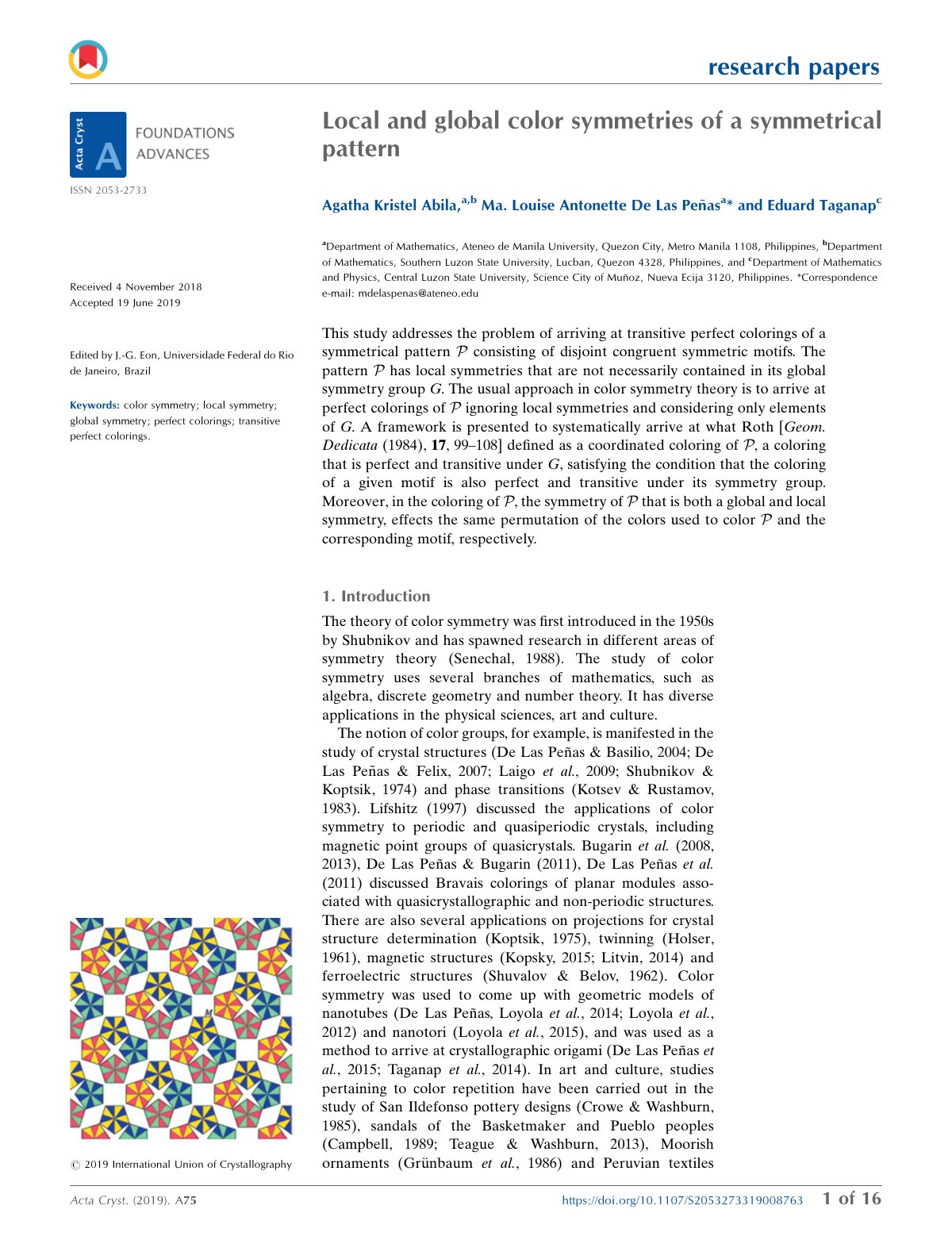First page of Local and global color symmetries of a symmetrical pattern
