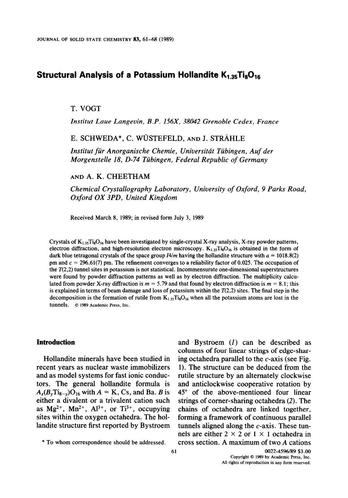 First page of Structural Analysis of a Potassium Hollandite K1.35Ti8016