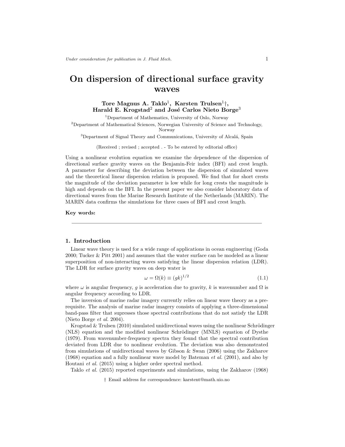 First page of On dispersion of directional surface gravity waves