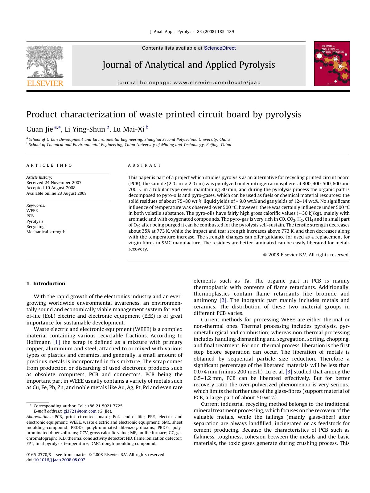 First page of Product characterization of waste printe