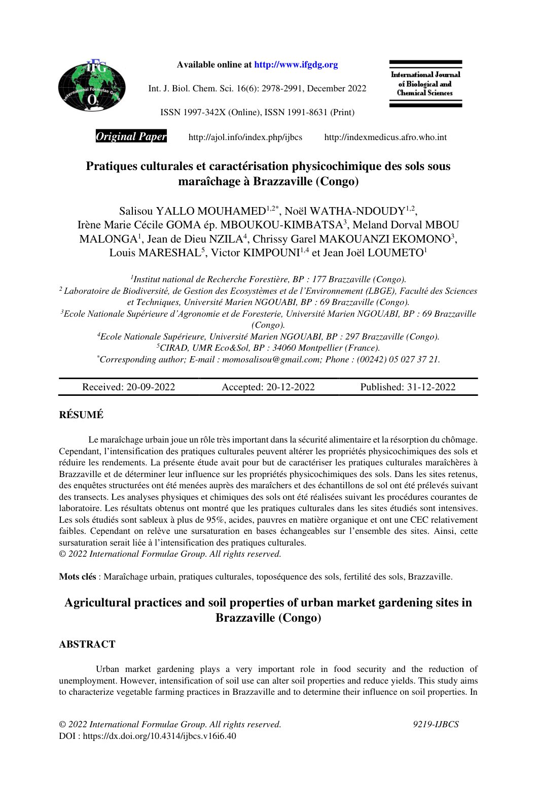 First page of Pratiques culturales et caracterisation