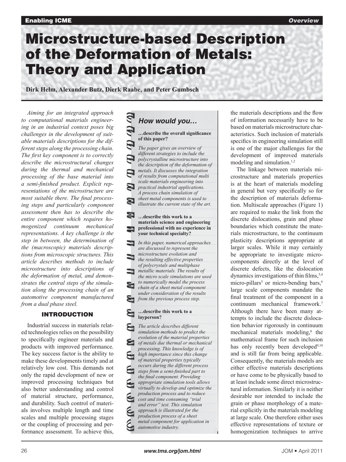 First page of Microstructure-based Description of the Deformation of Metals: Theory and Application