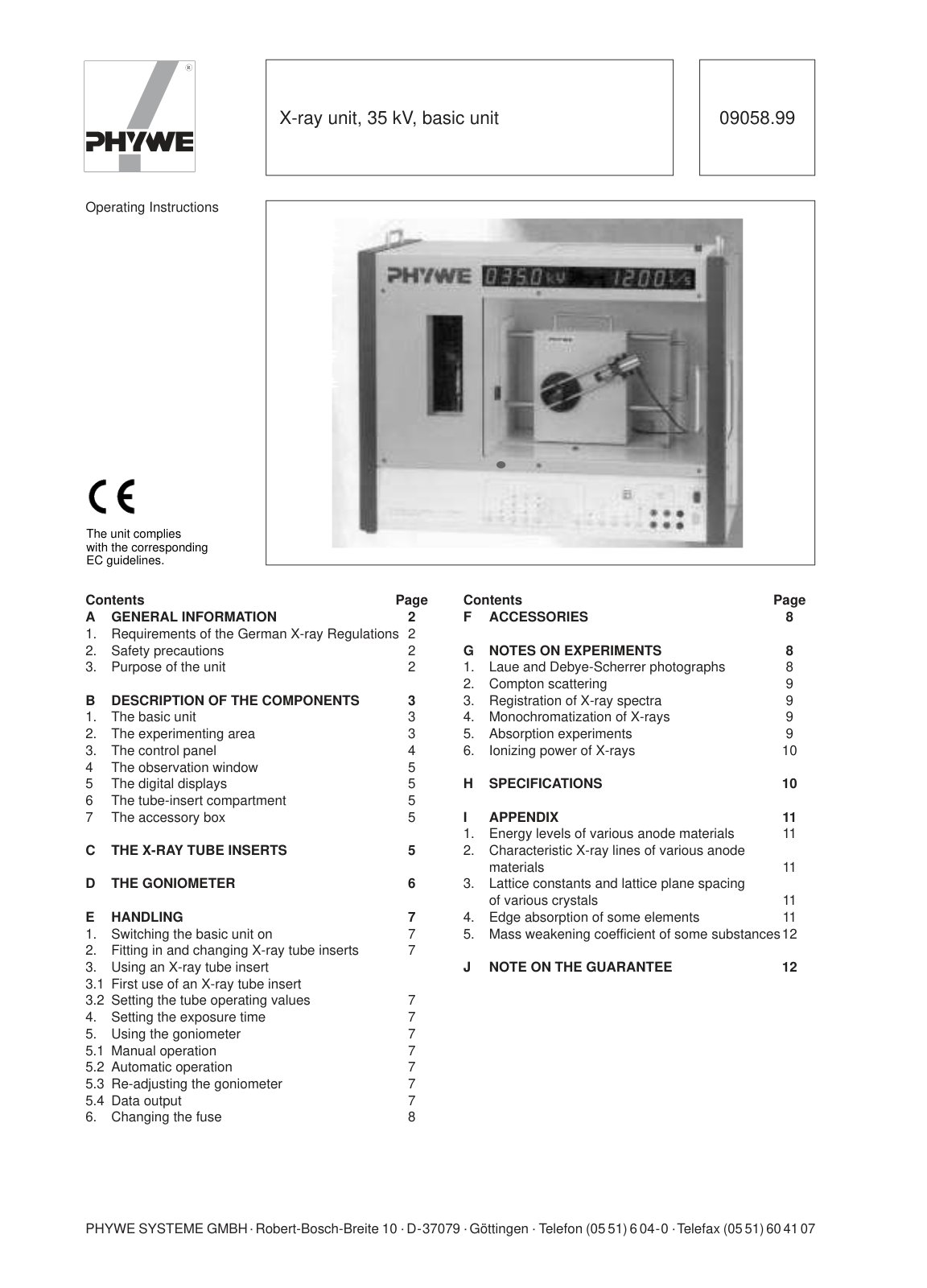 First page of X-ray unit, 35 kV, basic unit