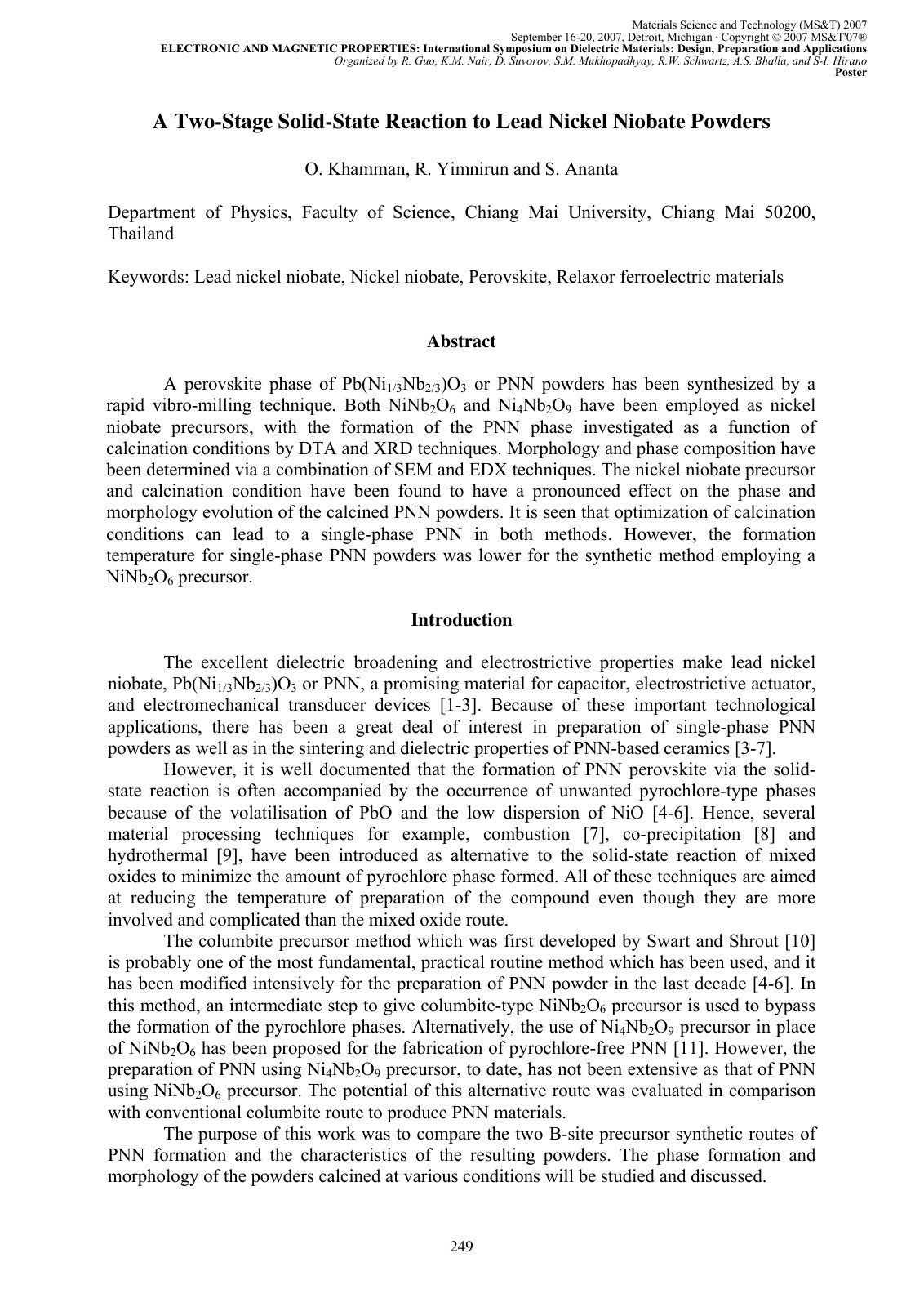 First page of A Two-Stage Solid-State Reaction to Lead Nickel Niobate Powders