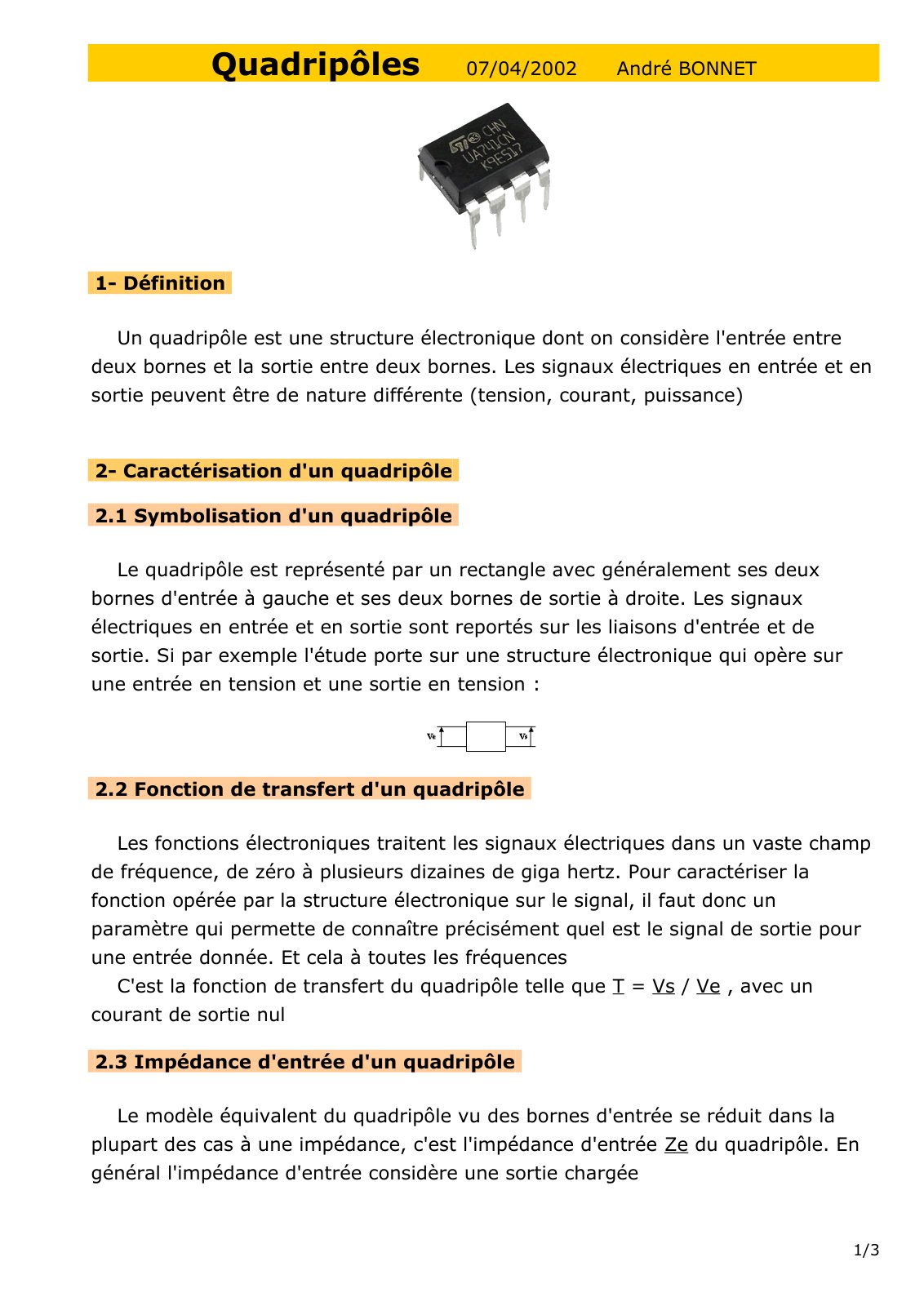 First page of quadripoles