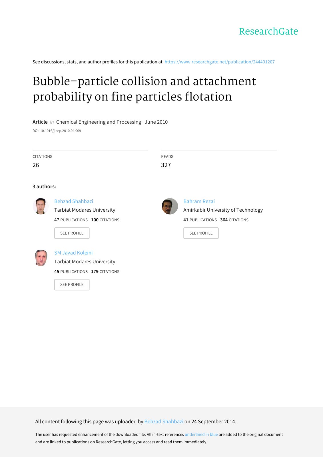 First page of Bubble particle collision and attachment