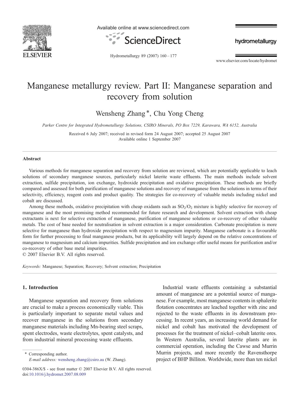 First page of Manganese metallurgy review Part II Mang