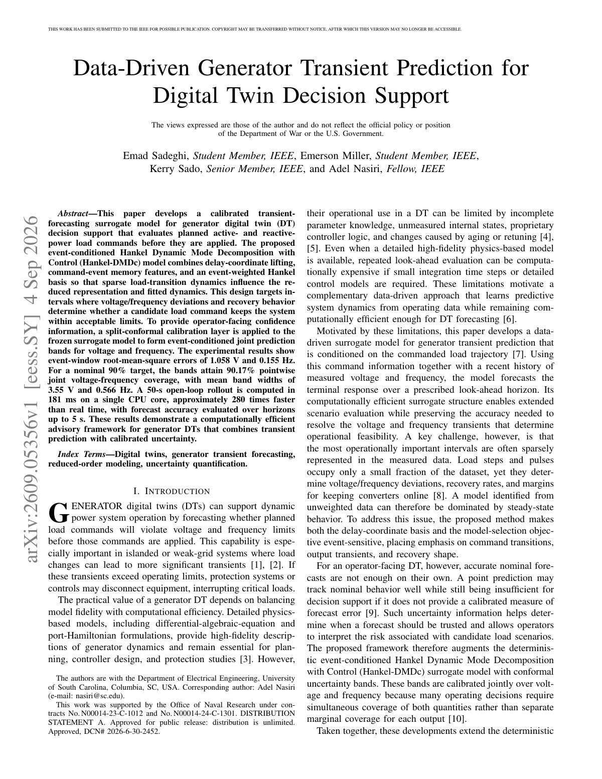 First page of 2026 Sadeghi Generator Transient Digital Twin Prediction
