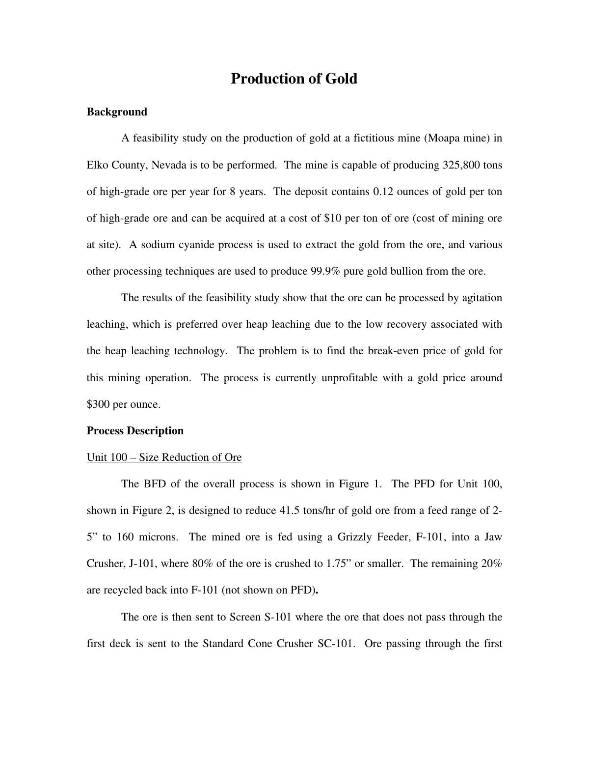 First page of Gold production PDF