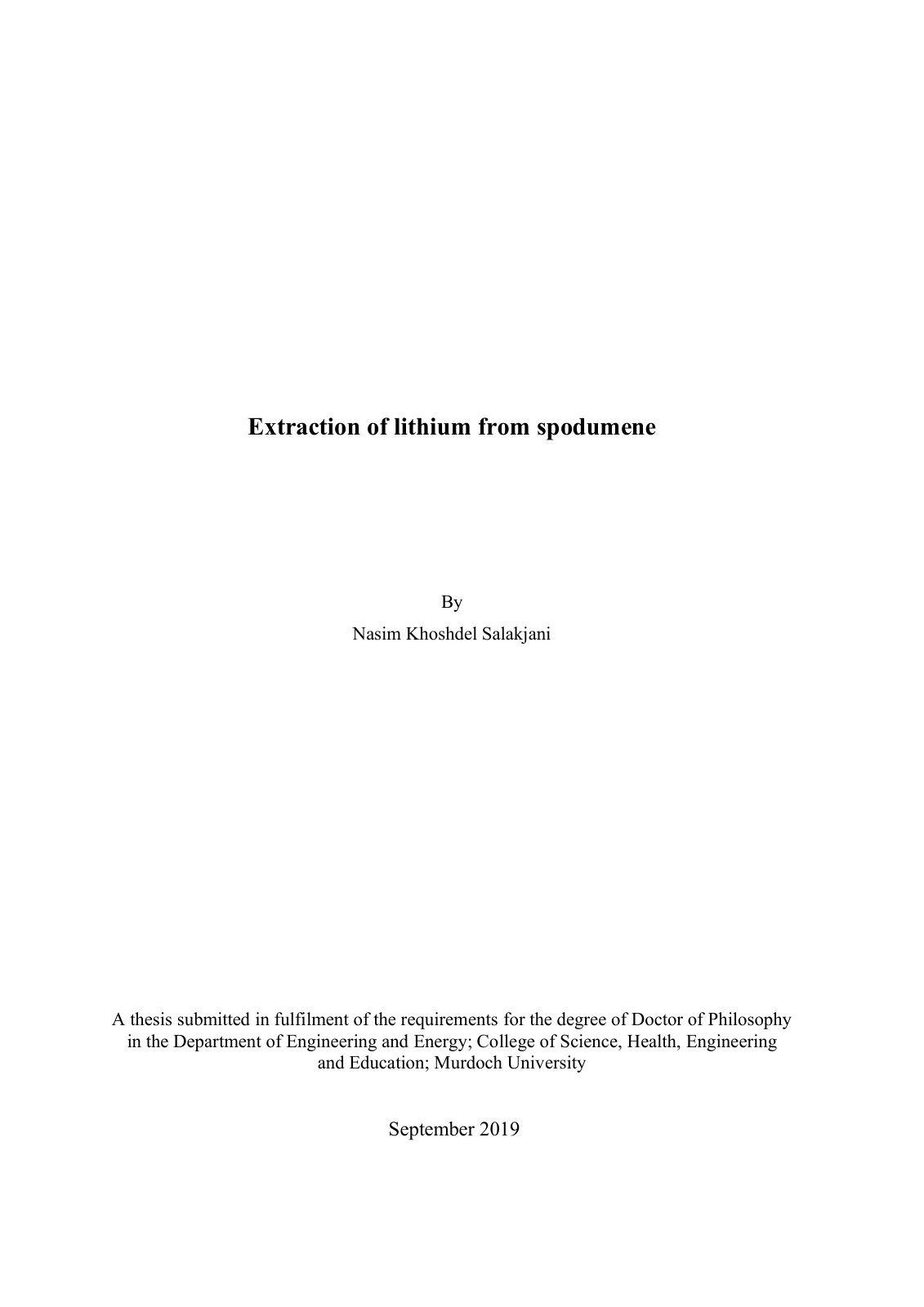 First page of Extraction of lithium from spodumene