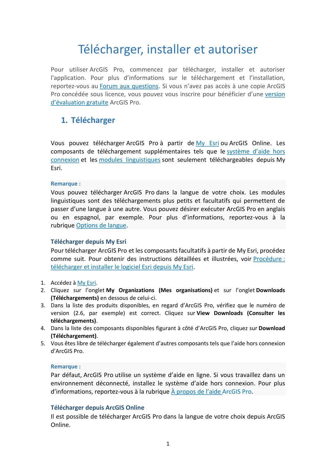 First page of 4   EX1 T l charger installer et autoriser ArcGIS Pro