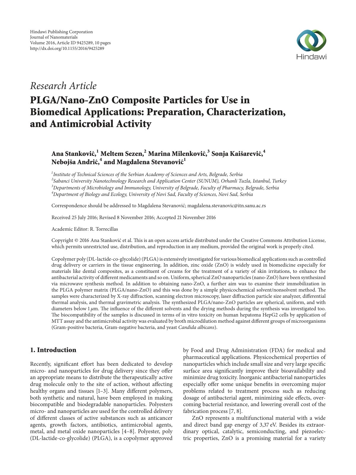 First page of PLGA Nano ZnO Composite Particles for Us